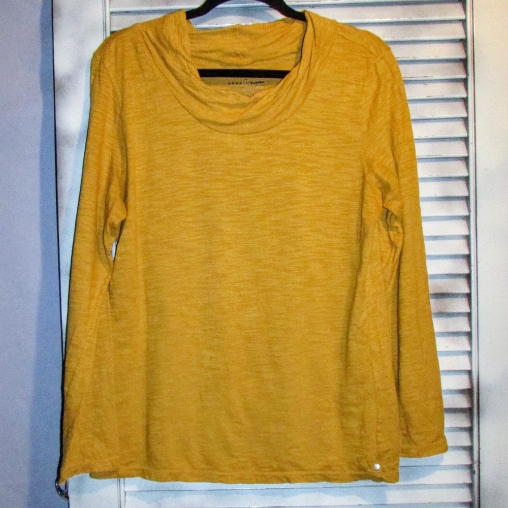 Neon Buddha Lg mustard yellow roll collar top - Picture 5 of 8